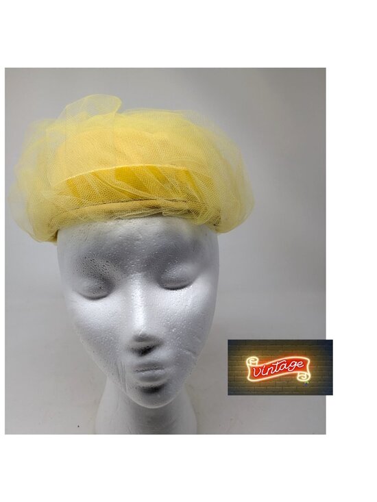 Vintage 60s Yellow Netting Hat Cloche Union Made main image 8